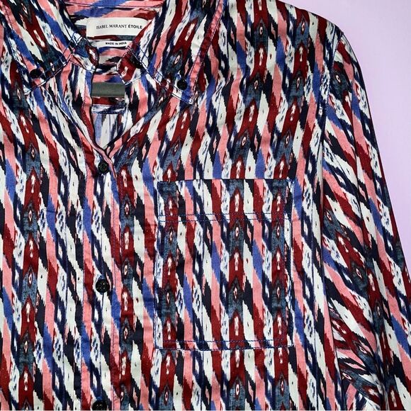 Isabel Marant Etoile M Top Colorful Print Button Collar Long Sleeve Blouse - Picture 5 of 8